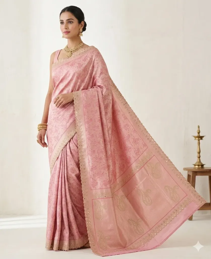 Radiant Teal Banarasi Silk Saree with Geometric Lattice Jaal