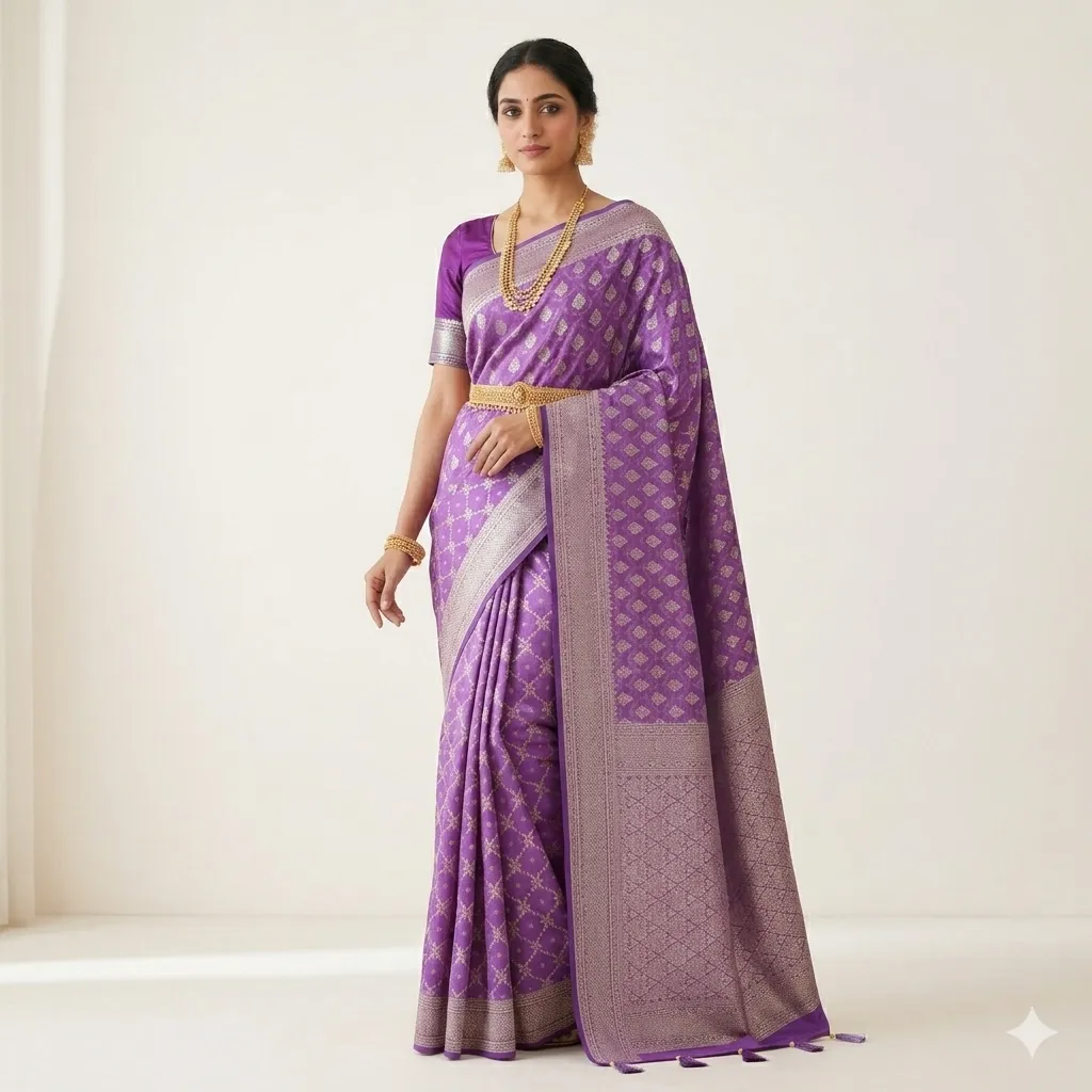 Enchanting Lavender Silk Saree with Elegant Silver Zari Weave