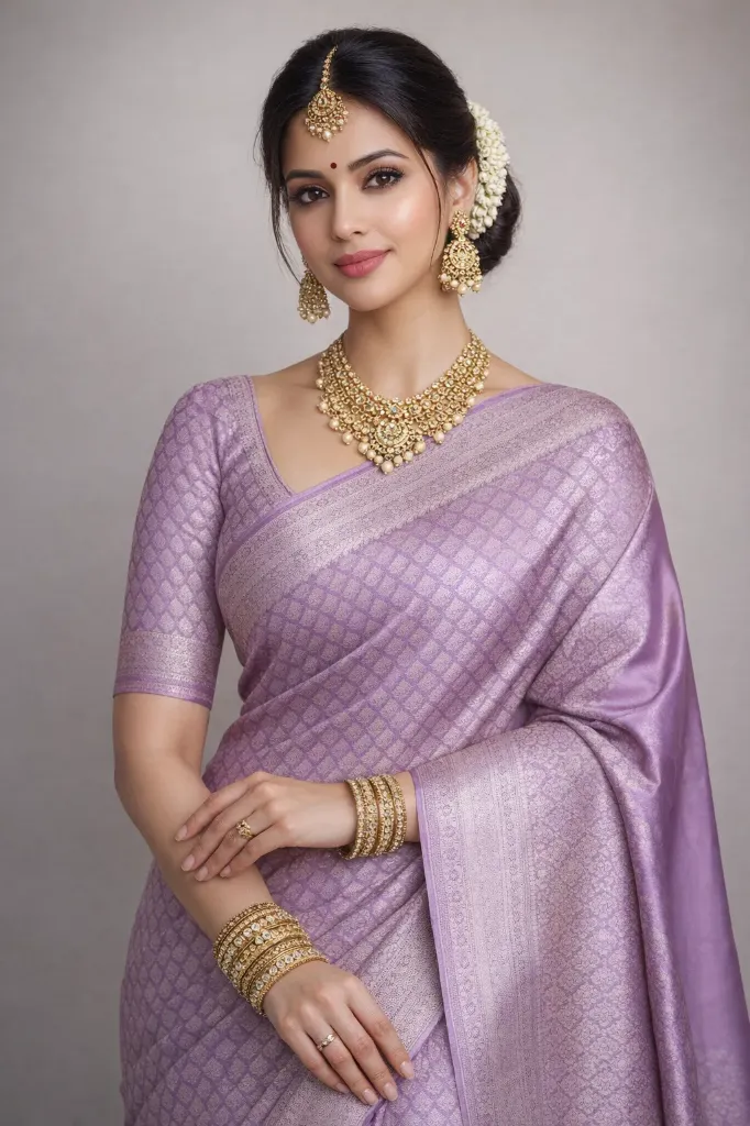 Serene Lavender Silk Saree with Elegant Silver Zari Motifs