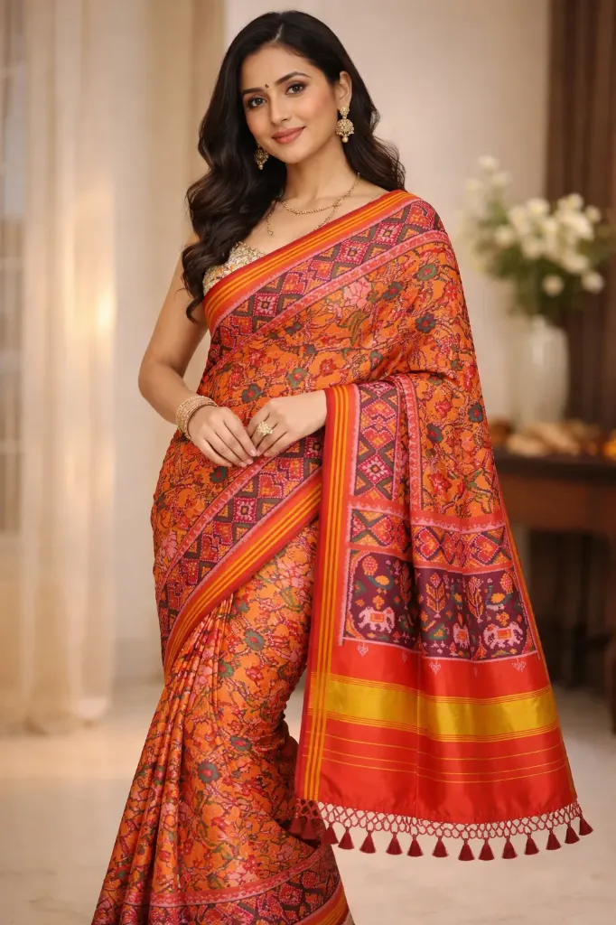 Sunset Orange Vibrant Patola Saree