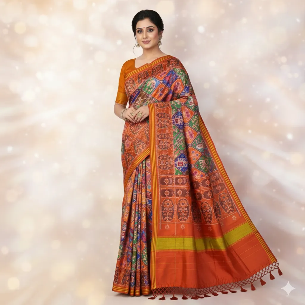 Rust-Amber Mosaic Patola Saree