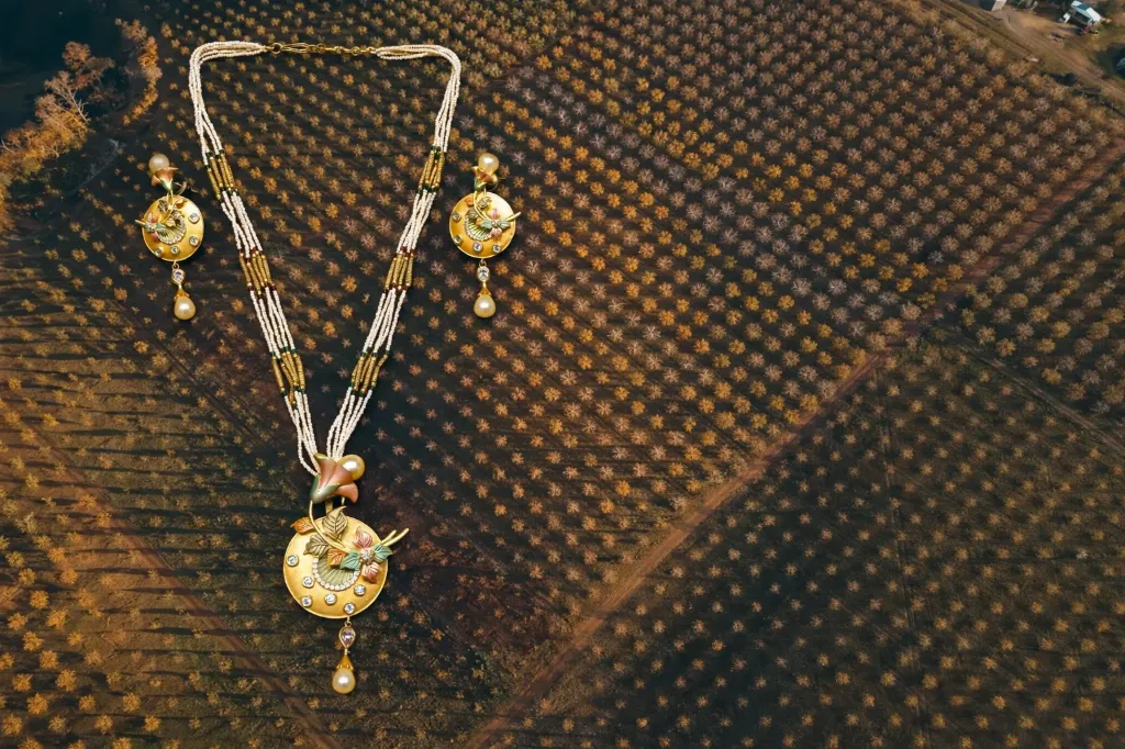 Rajwadi Peacock Pearl Mala Set