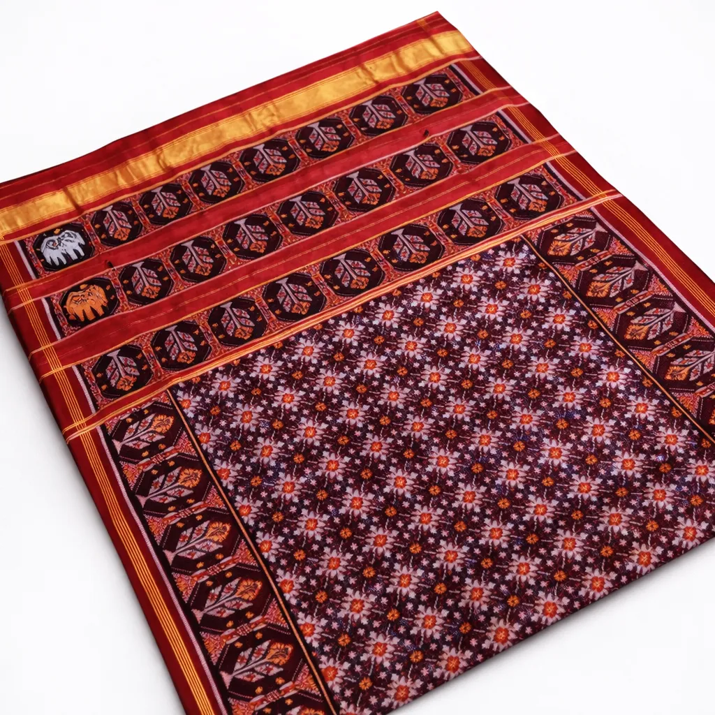 Red Buttonful Single Ikat Rajkot Patola Saree