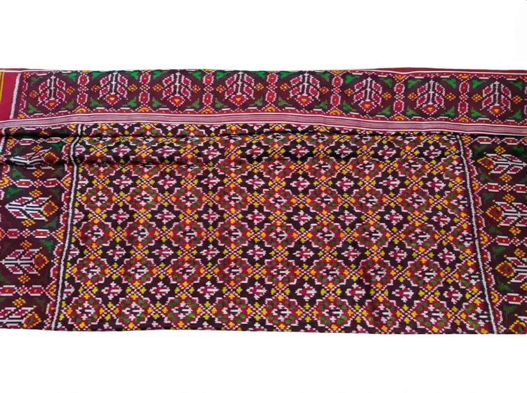 Wine Maroon Single Ikat Patan Patola Saree