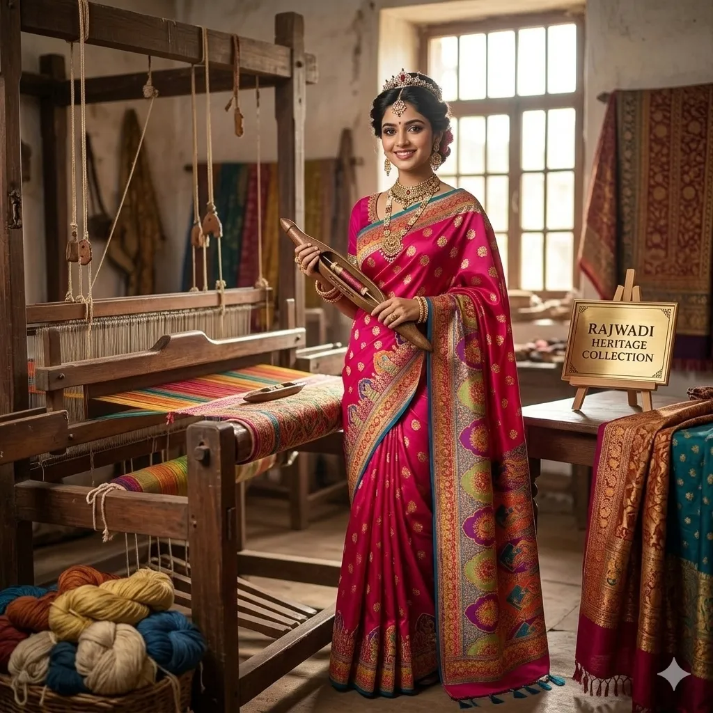 Royal Red Silk Saree with Floral Buta & Grand Peacock Pallu