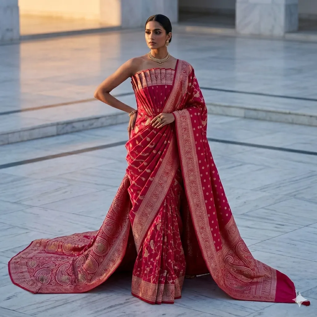 Heritage Silk Saree with Peacock Jaal & Coordinated Dupatta