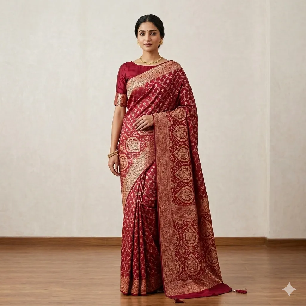 Exquisite Maroon Silk Saree with Rich Zari Weave