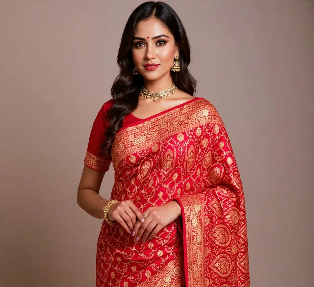 Vibrant Scarlet Silk Saree with Elegant Paisley Zari Weave